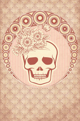 Floral background with skull in art nouveau style, vector illustration