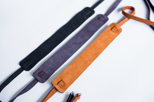 Leather mirrorless camera strap with thread handmade work