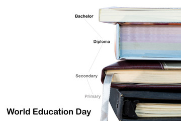 World education Day concept, Books stacking isolated on white background.
