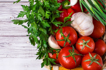 Raw vegetables with water drops