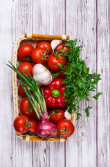 Raw vegetables with water drops