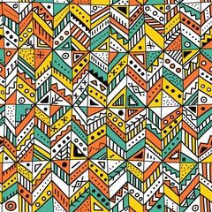 Vector seamless pattern with ethnic tribal hand-drawn trendy ornaments