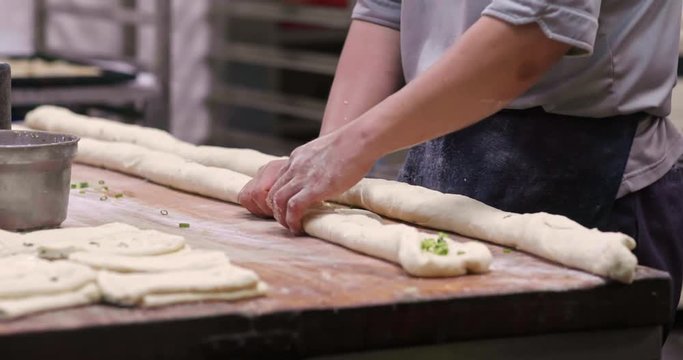 Making of sesame flat bread in traditional taiwan restaurant