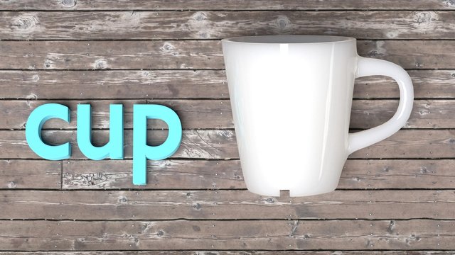 Cup Word Example - Learn How To Spell A Word By Playing With Flashcards - A Single Word With A Corresponding Object To Help In Study And Remembering Basic Words, Close Up