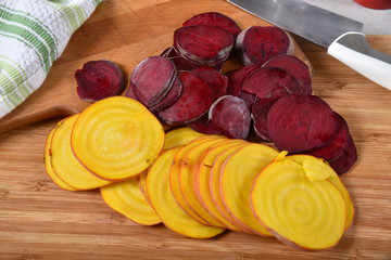Sliced red and golden beets