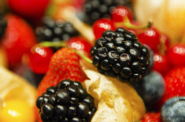 mixture of berries close-up on a store shelf