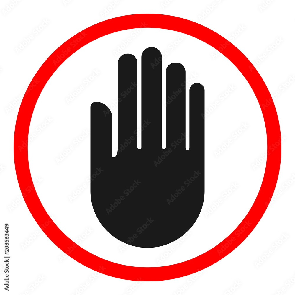 Wall mural STOP HAND sign. Black hand silhouette in red circle. Vector icon.