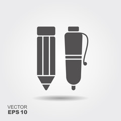 Flat icon pen and pencil.