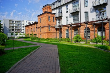 Architecture in Lodz. Housing estate. Mix of old and modern architecture.Apartments and lofts
 - obrazy, fototapety, plakaty