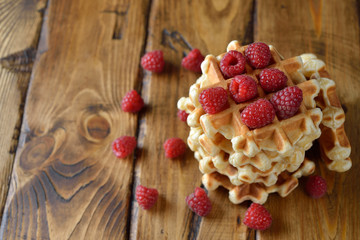 Waffles with raspberries