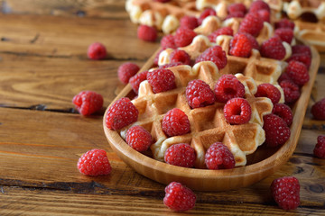Waffles with raspberries