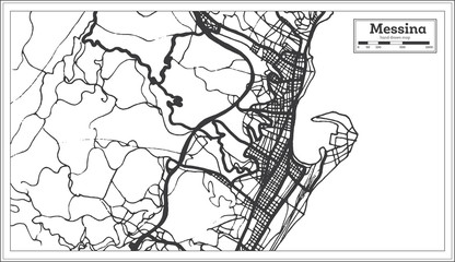 Messina Italy City Map in Retro Style. Outline Map.
