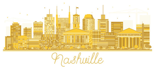 Naklejka premium Nashville Tennessee City Skyline Golden Silhouette.