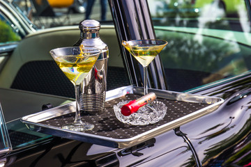 Martini Glasses, Shaker & Cigar On Car Hop Tray