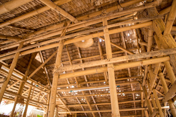 The ceiling is made of wood