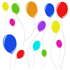 Set of beautiful colored balloons with ropes