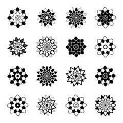 set of black and white isolated flower icons