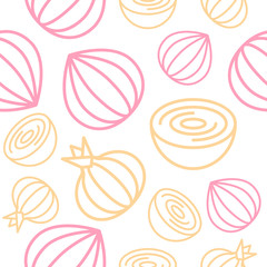 Onion Seamless pattern outline vegetable set, for use as wrapping paper gift, wallpaper or background