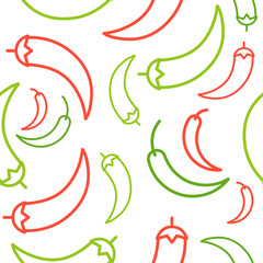Chili Seamless pattern outline vegetable set, for use as wrapping paper gift, wallpaper or background