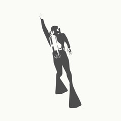 Silhouette of diver. Icon diver. The concept of sport diving.