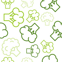 Broccoli outline seamless pattern on white background, vegetable wallpaper set