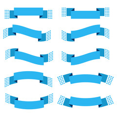 Set of 10 flat blue isolated ribbon banners. Suitable for design.