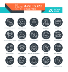 Set Vector Line Icons of Electric Car.