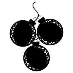 Flat silhouettes of black and white isolated Christmas-tree toys. Decoration glass balls in a bunch.