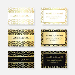 Gold arabian texture. Business card design templates.