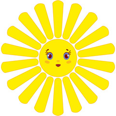 A cartoon yellow sun with rays on a white background