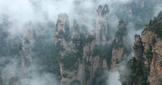 The misty and smoky mountain peaks of Zhangjiajie, Hunan Province, China.