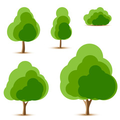 Fototapeta premium Set of tree and bush icons on a white background. Illustration Vector.