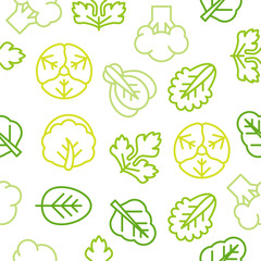 Seamless Outline vegetable pattern such as broccoli, lettuce, Chinese cabbage for wallpaper or use as wrapping paper