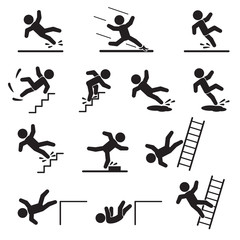 People falling or slipping icon set. Vector.