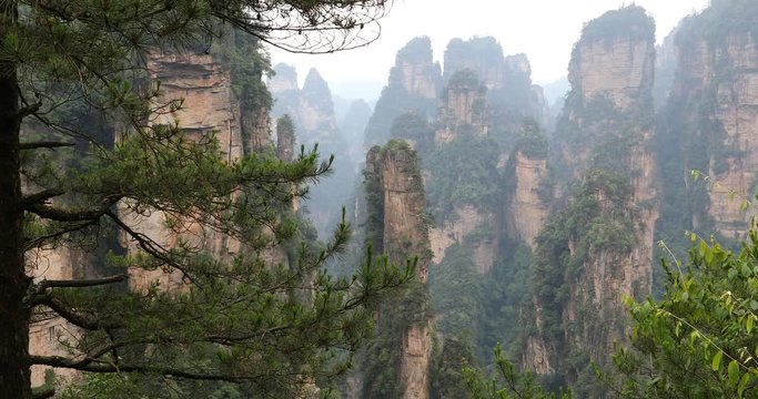 The misty and smoky mountain peaks of Zhangjiajie, Hunan Province, China.
