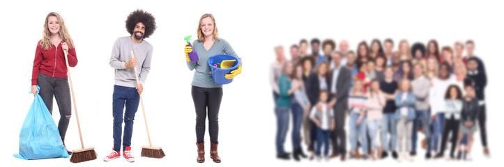 People in the foregound and people in the background