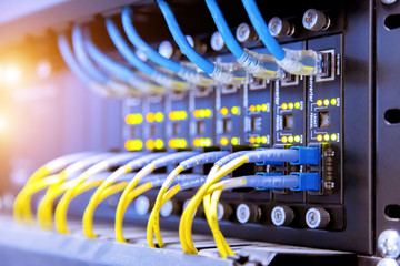 Network switch and ethernet cables,Data Center Concept.