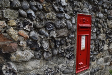 Flint Wall with Red Post Box