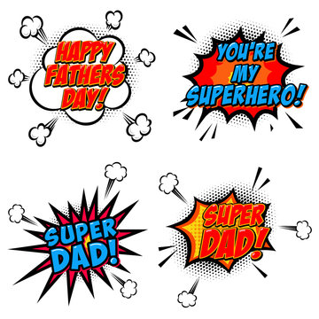 Set of comic style phrases for Dad Day. Cartoon style text.