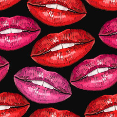 Embroidery lips. Sexy wet lip make-up pattern. Fashion template for clothes, textiles, t-shirt design. Cosmetics and makeup seamless pattern. Sweet kiss fashion art