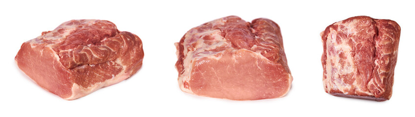 set of different Fresh Pork meat slice. Isolated on a white background