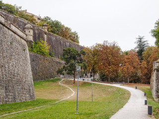 Walking track along the medieval city walls between Puente Magdalena and Portal de Francia on the...