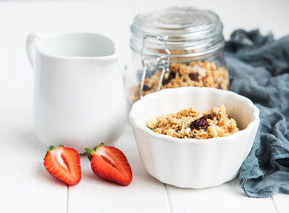 Homemade granola with strawberries