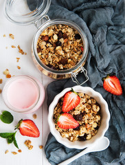 Homemade granola with strawberries