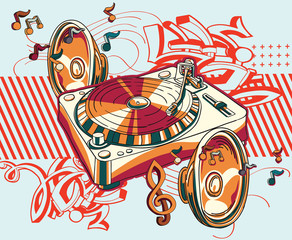 Turntable and notes on graffiti background