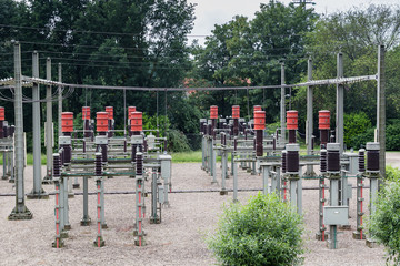Fototapeta na wymiar High-voltage substation with switches and disconnectors