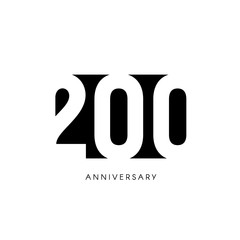 Two hundred anniversary, minimalistic logo. Two-hundredth years, 200th jubilee, greeting card. Birthday invitation. 200 year sign. Black negative space vector illustration on white background. - obrazy, fototapety, plakaty