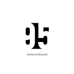 Ninety five anniversary, minimalistic logo. Ninety-fifth years, 95th jubilee, greeting card. Birthday invitation. 95 year sign. Black negative space vector illustration on white background.