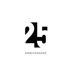 Twenty five anniversary, minimalistic logo. Twenty fifth years, 25th jubilee, greeting card. Birthday invitation. 25 year sign. Black negative space vector illustration on white background. - obrazy, fototapety, plakaty