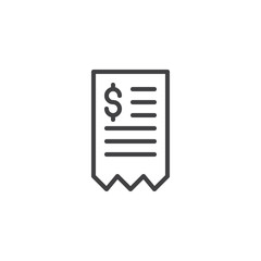 Dollar bill outline icon. linear style sign for mobile concept and web design. Invoice simple line vector icon. Symbol, logo illustration. Pixel perfect vector graphics